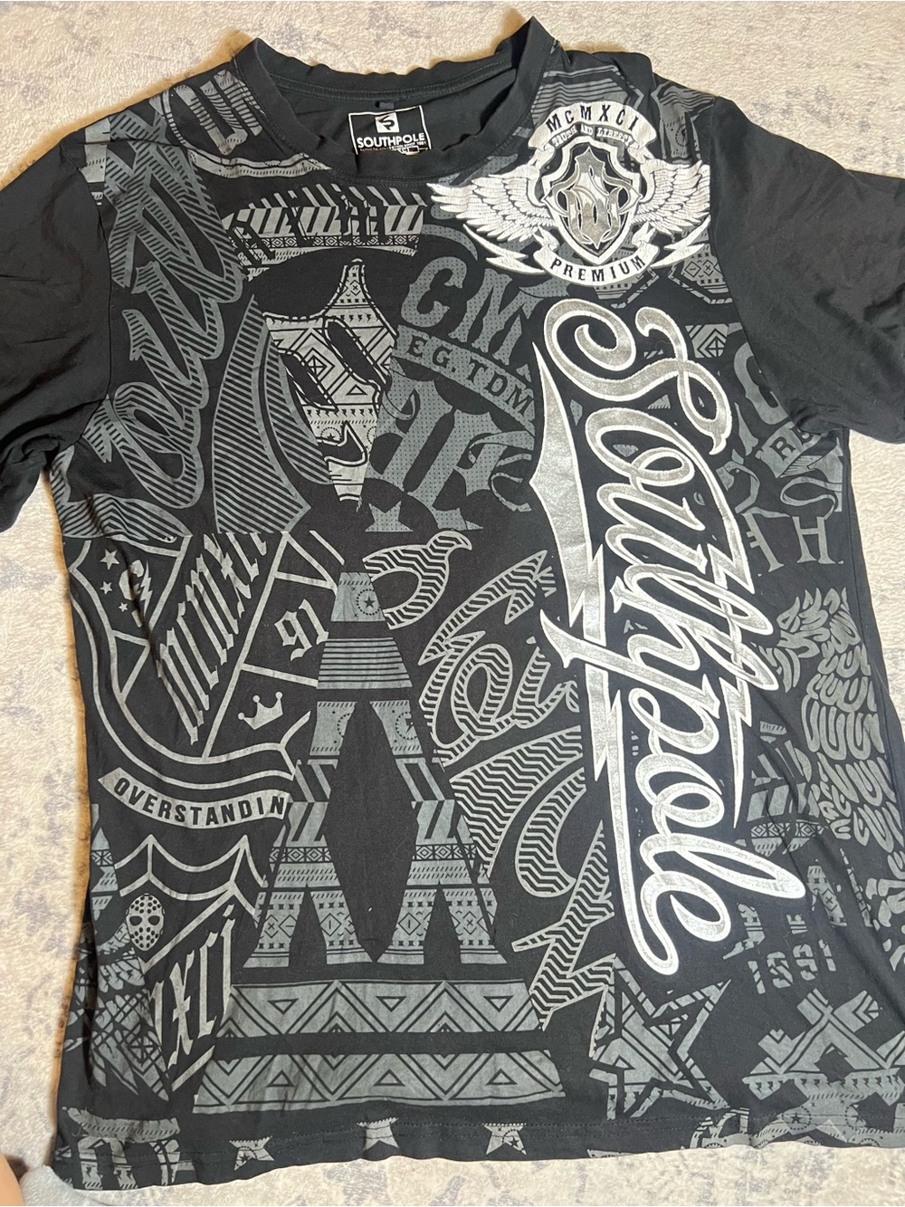 South Pole Black T-Shirt with Gray Graphic Print